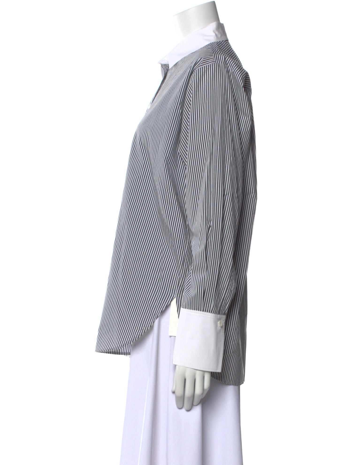 FRAME Striped Three-Quarter Sleeve Button-Up Top